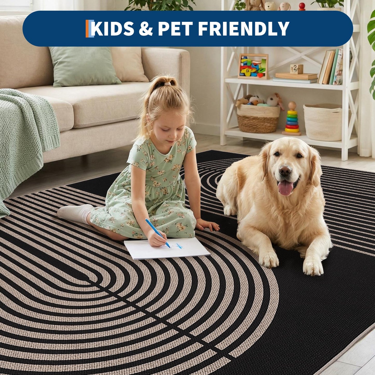 GarveeHome Modern Rainbow Easy Jute Rug, 2x3 Entryway Rug Indoor Outdoor Front Door Mat Neutral Non Slip Non Shedding Washable Farmhouse Kitchen Mat