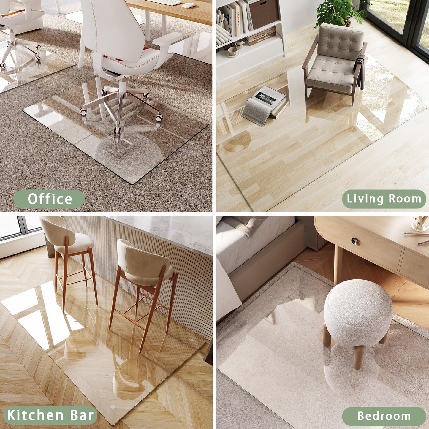 InfiniGlass Tempered Glass Chair Mat 46"x36" – Ultra-Clear Office Chair Mat for Hardwood Floors & Low-Pile Carpets – Heavy-Duty 0.2" Scratch-Resistant Surface with Non-Slip Pads – Supports 1,000 lbs