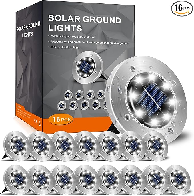 INCX Solar Lights Outdoor Waterproof, 16 Pack Solar Light for Outside, Garden Lights Landscape Lighting for Patio Pathway Lawn Yard Deck Driveway Walkway, Cold White