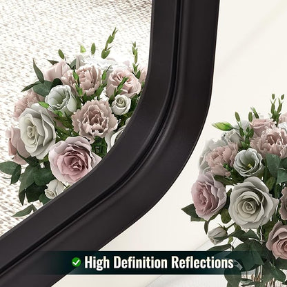 48"x30" Black Bathroom Mirror - Modern Black Mirror for Wall with Rounded Corners, Bathroom Mirrors for Vanity, Aluminum Alloy Framed Mirror Portrait or Landscape Hang