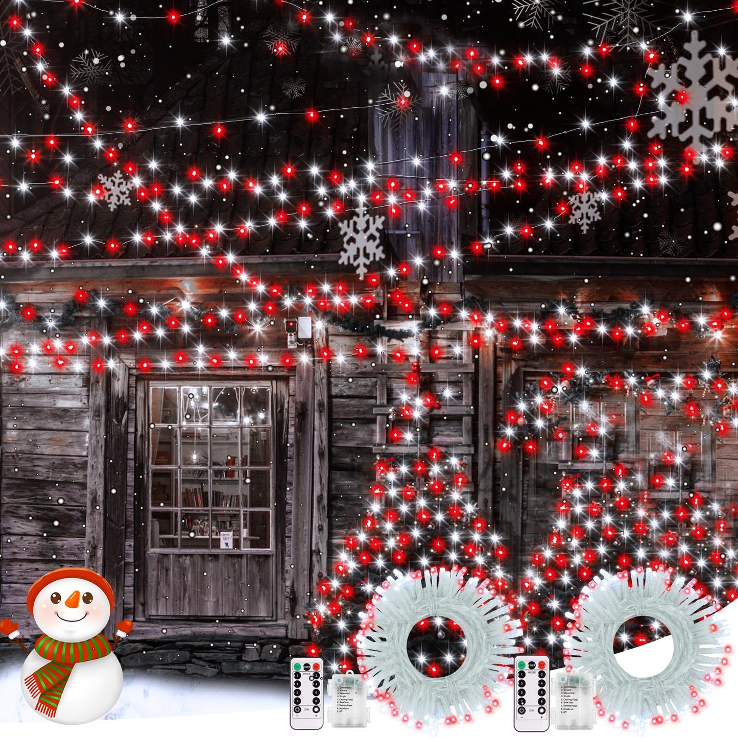 DBFAIRY 2PACK Red White Battery Christmas String Lights 32.8Ft 100LEDs, Battery Operated Wreath String Lights 8 Modes with Remote Timer Christmas Decoration for Tree Patio Garden Yard