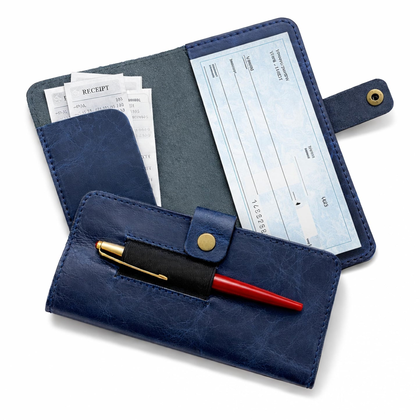 TheAntiq Leather Checkbook Cover with Pen Loop, Full Grain Check Book Holder Wallet for Personal & Duplicate Checks, Slim Money Organizer for Men & Women- Blue