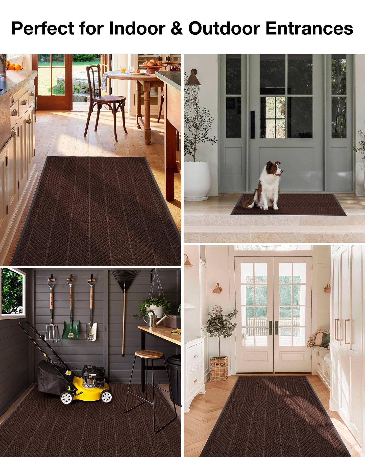 5′ x 7′ Heavy Duty Front Door Mat Indoor Outdoor Entrance, Easy Clean Non-Slip All Weather Commercial Floor Mat for Entryway, No Curling Waterproof Vinyl Welcome Mat (Dark Brown)