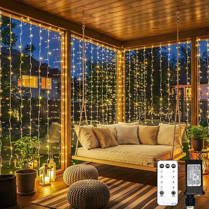 suddus 900 LED Christmas String Lights Outdoor, 9.8x29.5ft Curtain Lights Plug in with Remote,Wall Hanging Lights for Christmas,Dorm,Wall,Window,Wedding,Party,Birthday Decor,Warm White