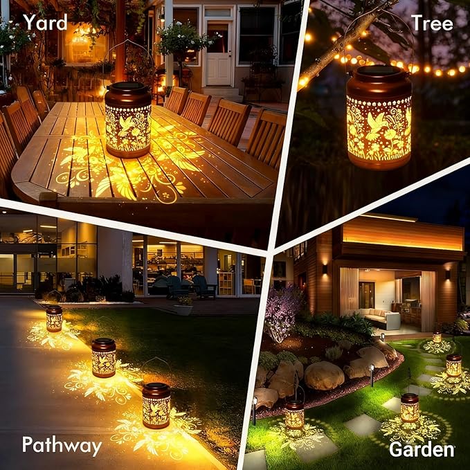 Solar Lanterns Outdoor Garden Decor- Solar Lights Waterproof Hummingbird Decorative Gifts for Women Mom Grandma Hanging Metal Lights Gardening Gift for Outside for Yard, Patio, Backyard, Farm