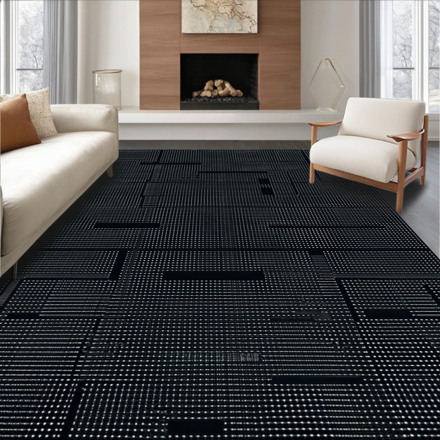 ODIKA Flatwoven High Traffic Area Rug 6x9, Pcs Interlocking Sound Absorbing for Music Studios, Non Slip, Stain Resistant, Washable Area Rugs for Living Room, Bedroom (Black, 6x9)