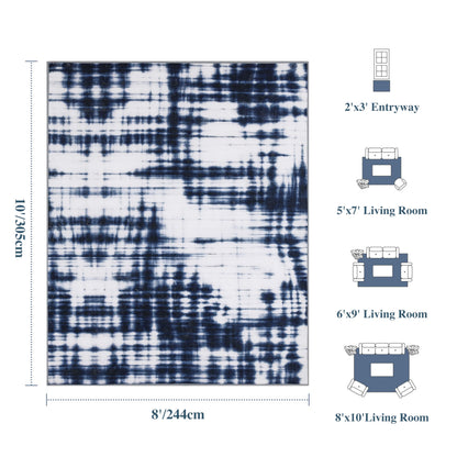Clemile Modern Area Rug 8x10 - Non-Slip Washable Rug Living Room Carpets - Soft & Stain Resistant Rug for Home Bedroom Dining Room Home Office Indoor Nursery Blue and White