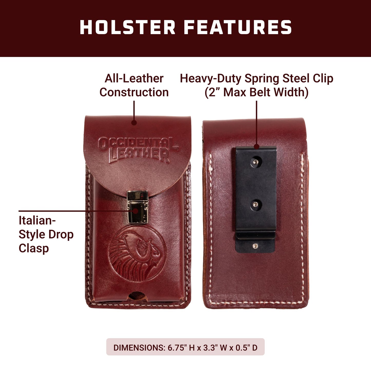 Occidental Leather Clip-On XL Leather Phone Holster - Made in USA