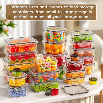 KEMETHY 60 PCS Food Storage Containers with Lids Airtight, Total 737oz, BPA-free, Food-grade, Eco-friendly Material, Leak Proof Plastic Containers, Microwave/Dishwasher Safe