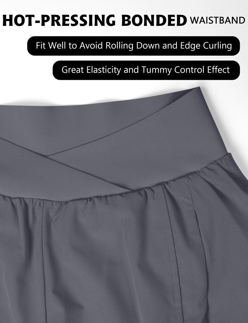 Blooming Jelly Women's Workout Shorts Athletic Running Cross V Cut Waist Work Out Preppy Shorts with Zipper Pockets (Medium Grey,X-Large)