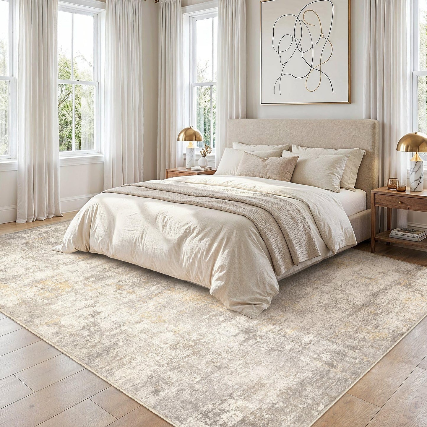 cotiled Abstract 8x10 Area Rug Soft Neutral Non Slip Carpet