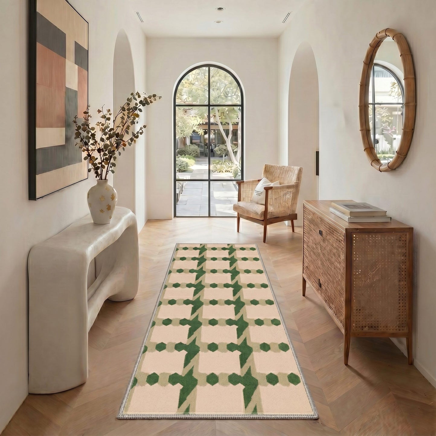 Bavni 8X10 Area Rugs for Living Room, Minimalist Geometric Grid Low Pile Non Slip Machine Washable Stain Resistant Indoor Rug for Bedroom Dining Room Home Office, Sage Beige