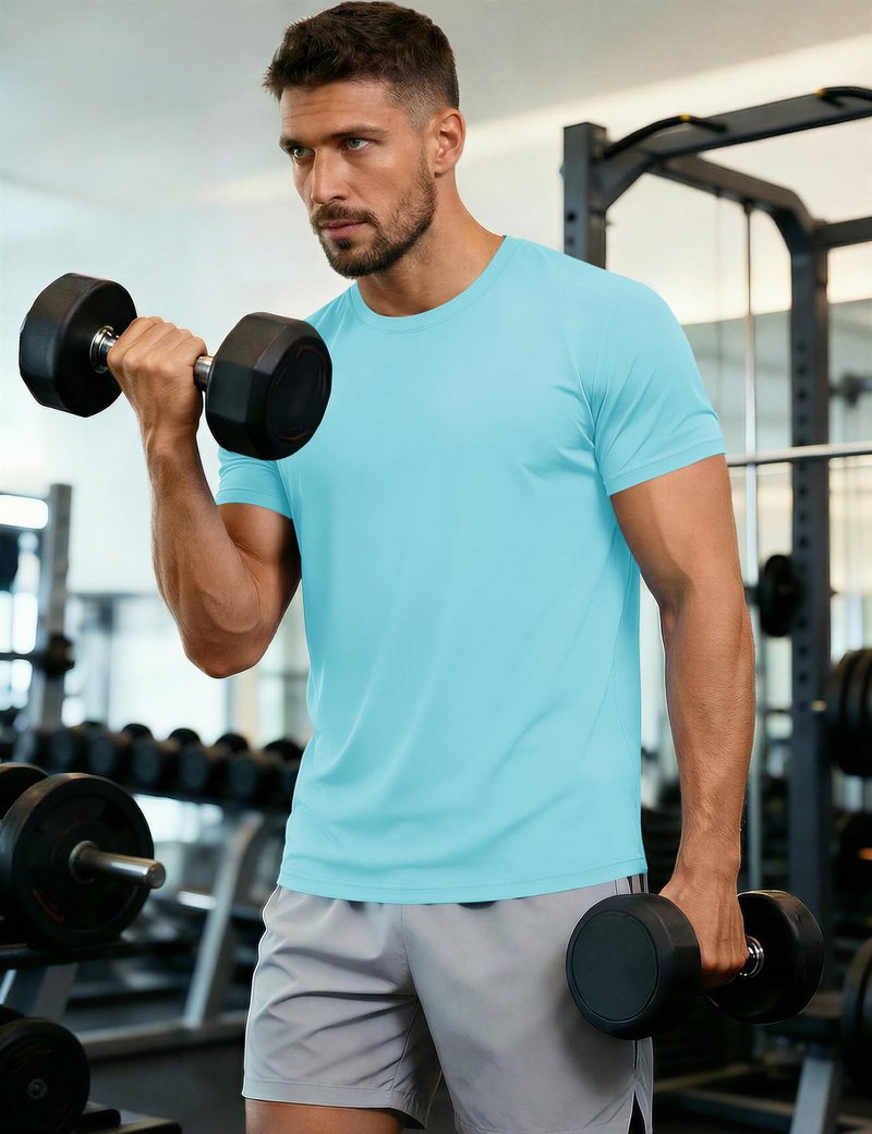 Mens Short Sleeve Sun Shirts Lightweight Shirts Moisture Wicking UPF 50+ Workout Running Shirt Dry Fit Active T-Shirt Lake Blue