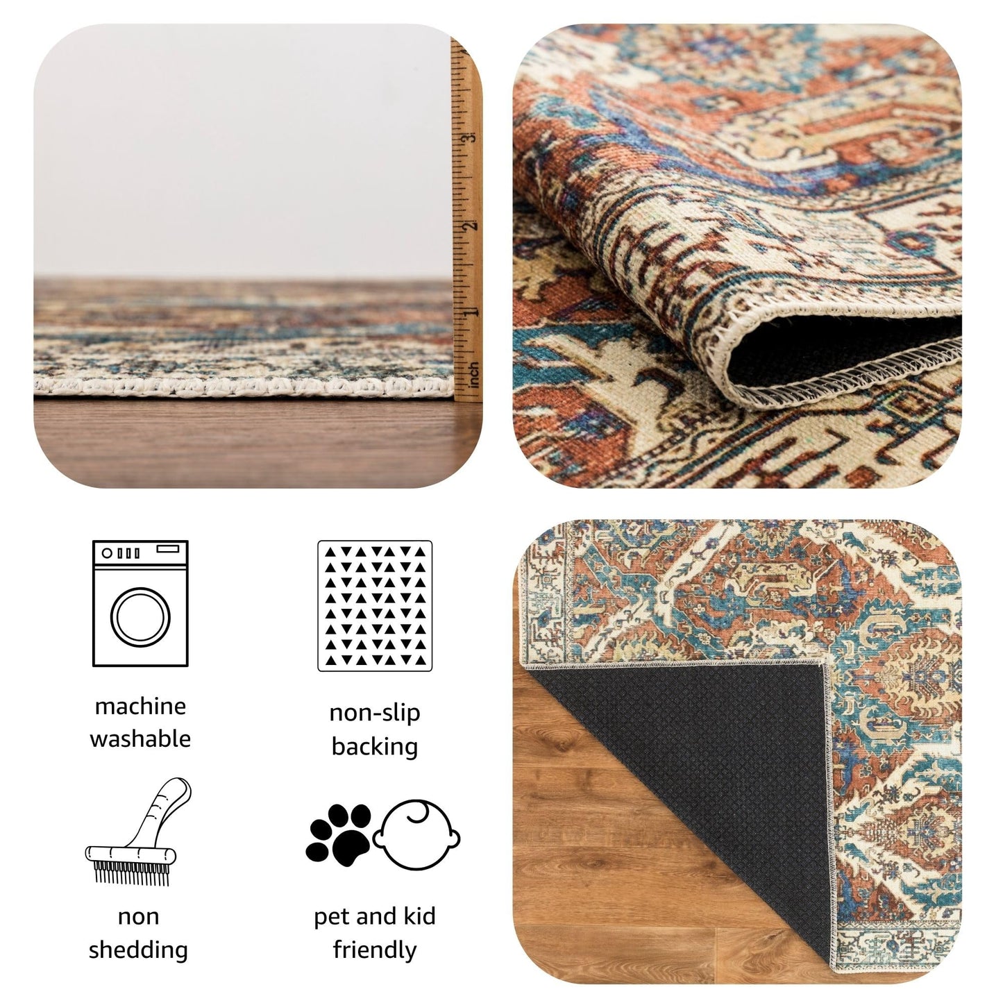 Keen Home Design 2x3 Rug - Machine Washable Entry Rug with Non-Slip Backing, Ideal for Enteryway, Kitchen, Bathroom, Laundry Room - Vintage, Easy Clean, Durable, Low Pile Rug - (2' x 3')
