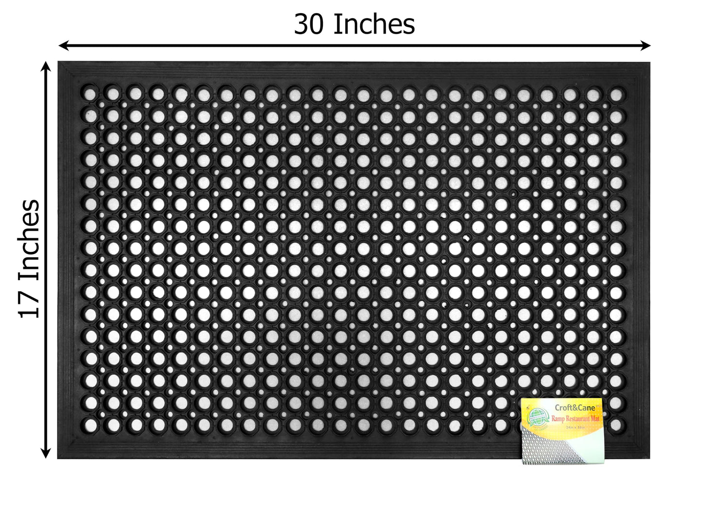 Croft&Cane Anti Fatigue Rubber Mat - 2 Pack 17x30 inches Drainage Floor Mat – Heavy Duty Non Slip Entryway Doormat - Indoor Outdoor Commercial Kitchen Bar Garage Safety Mat - Black