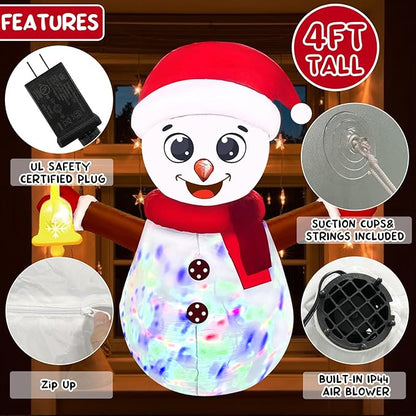 4ft Christmas Inflatables Decoration Outdoor Snowman Broke Out from Window with Built-in LED Rotating Color Lights Blow Up Christmas Decoration Outdoor Indoor Holiday Yard Garden Lawn Xmas Decor