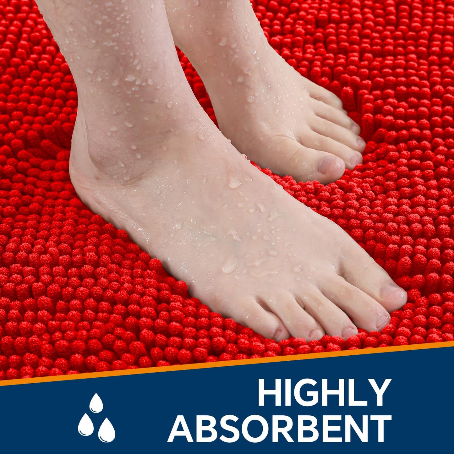Kildoss Red Bathroom Rugs 17"x24" - Plush Chenille Non-Slip Bath Mat - Absorbent, Washable, Soft and Thick Decor for Shower, Sink, Kitchen, Tub, Home Accessories