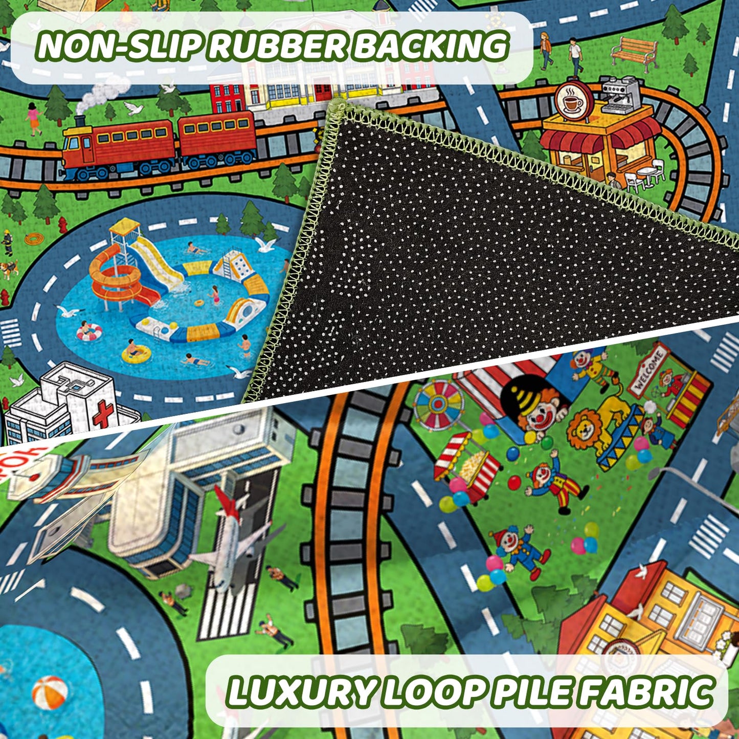 Rug Play Mat for Son, Non-Slip Train Track Map Carpet for Daughter Playroom Bedroom, Son Play Mat Track Road Rugs, 59x39.4 inch