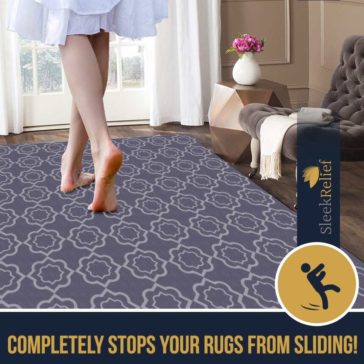 sleek relief Non-Slip Area Rug Lock Grip, for Hard Floors- Keep Rug in Place-Pads Available in Many Sizes, Provides Protection and Cushion Padding for Area Rugs and Hardwood Floors(2.6x4.6)