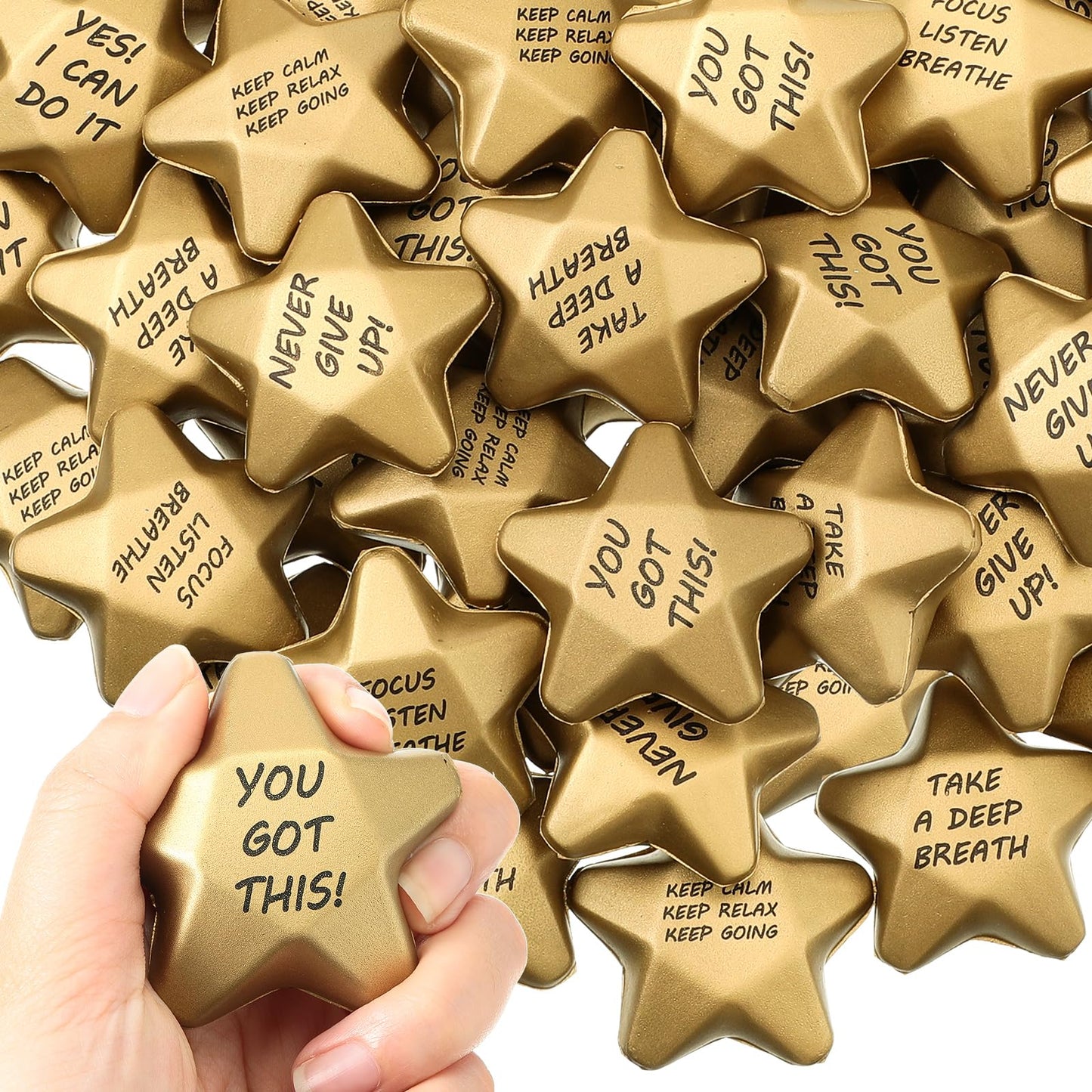 Deekin 36 Pieces Star Stress Balls Mini Foam Ball Stress Relief Squeeze Toys Mini for Kids Teens and Student Adults Gifts Bag Fillers at Work School Home(Motivational,1.6 Inch)