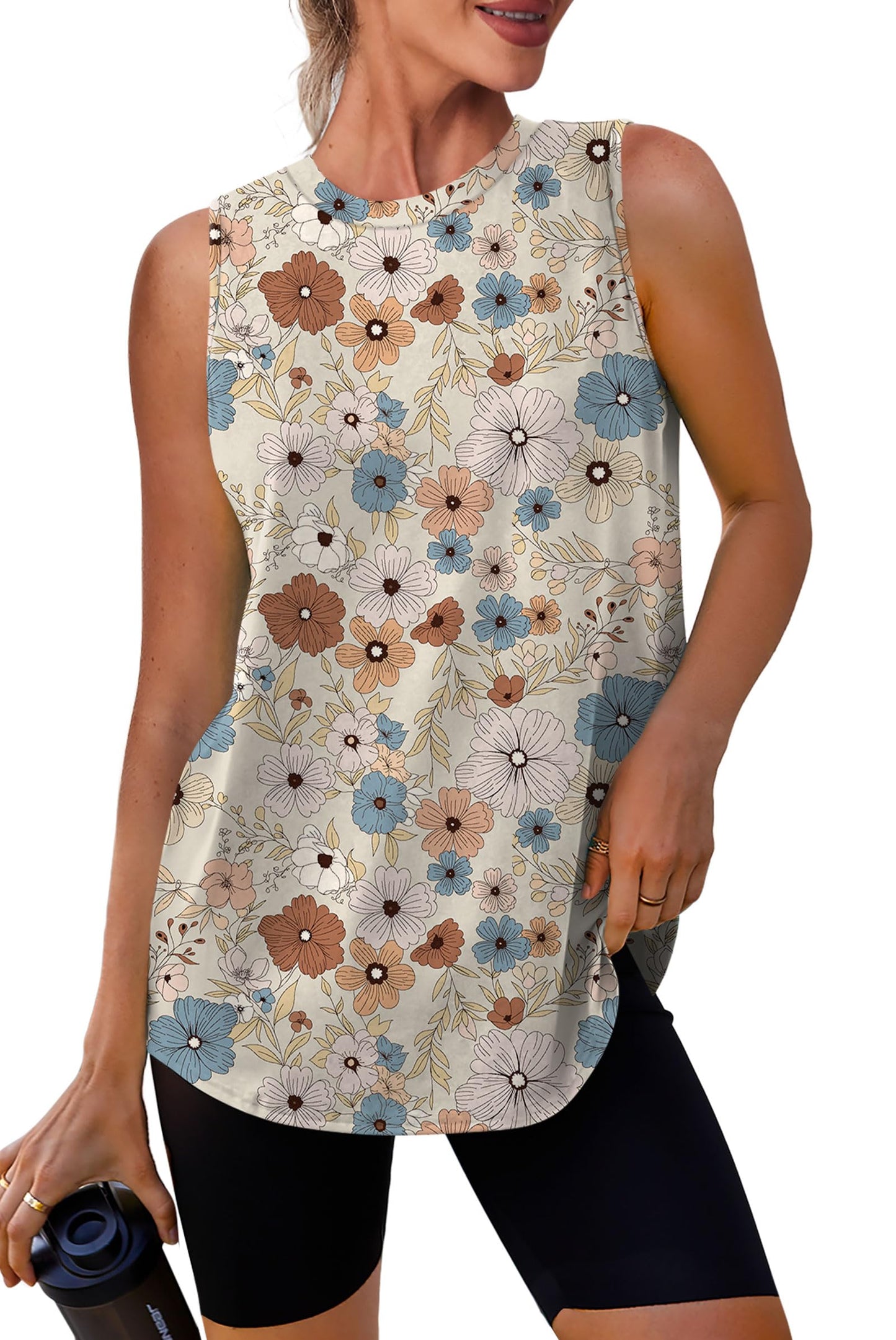 Womens Summer Tops Workout Tank Tops for Women Running Loose Fit Yoga Tops Active Floral Shirts L