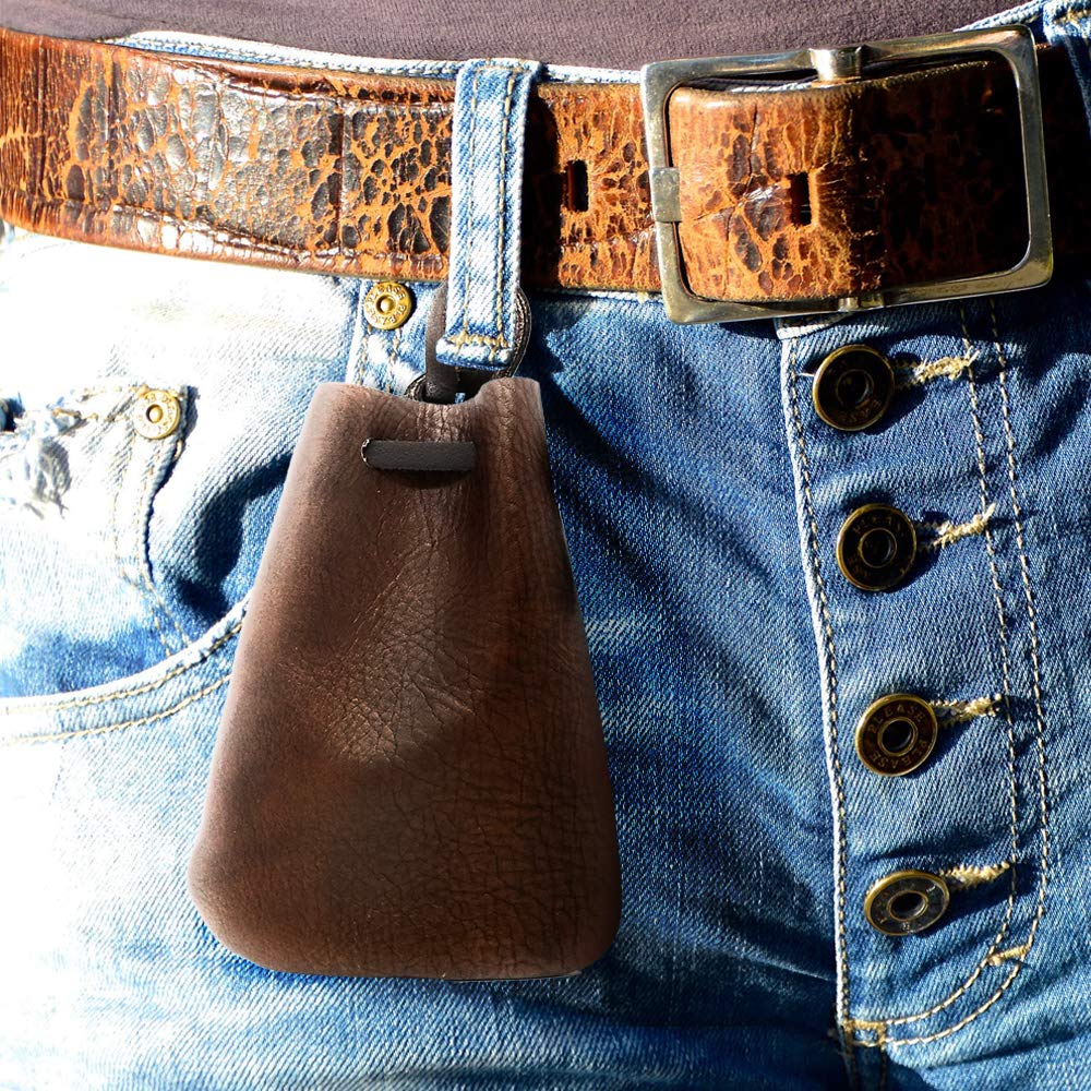 Nabob Leather Leather Drawstring Pouch, Coin Bag, Medicine Tobacco Pouch Medieval Reenactment Made in U.S.A Size 8.5" x 6"