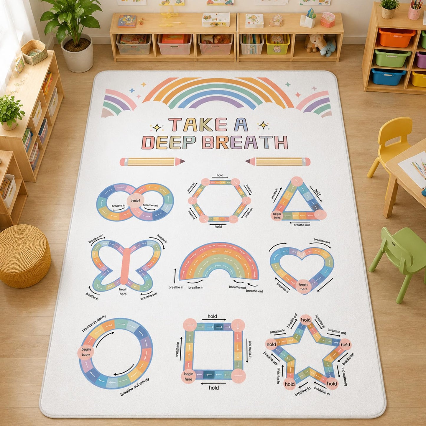Nuanchu 3 x 5ft Classroom Rug Elementary, Calming Corner Classroom Rug, Floor Mental Health Mat Anti-Skid for Nursery Homeschool Playroom Elementary(Take A Deep Breath)