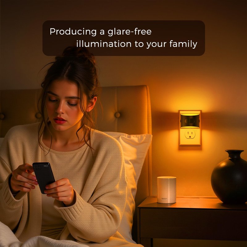 L LOHAS LED Night Light with Motion Sensor & Dusk to Dawn Sensor, Night Lights Plug into Wall with 30-100lm Adjustable Brightness, Dimmable Night Light for Bathroom Hallway, 1600K Amber, 4 Pack