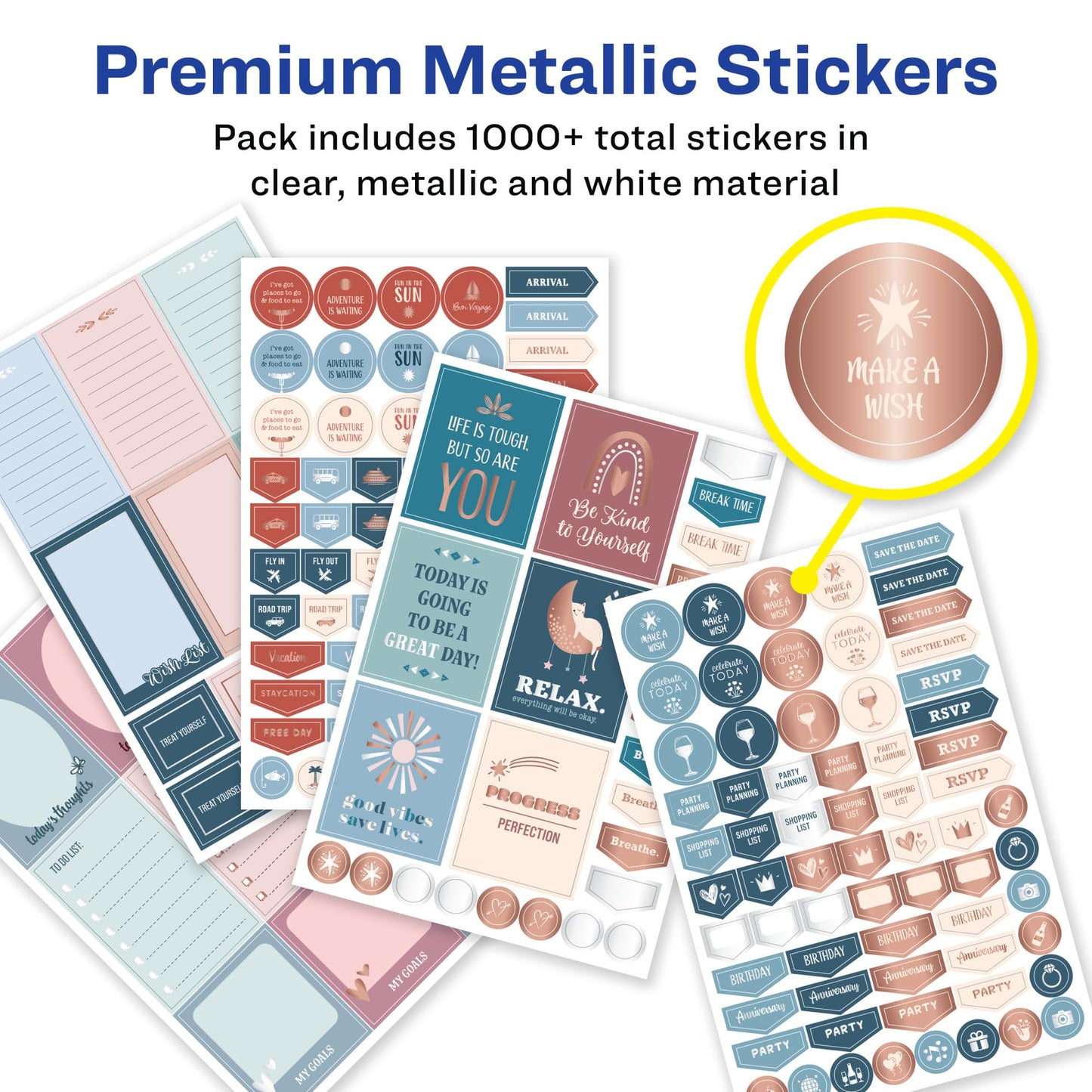 Avery Productivity Planner Sticker Pack, Calendar, Bullet Journaling, and Productivity, Great for to-Dos, Meetings, Budget, and More, 15 Sheets, 1,094 Planner Stickers (6777)