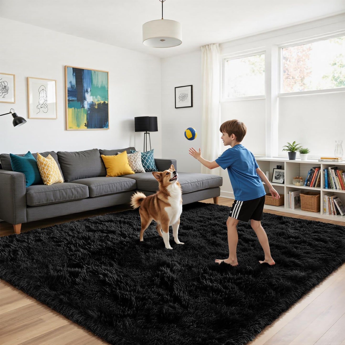 Soft Runner Rugs for Bedroom, Black 2x6 Area Rugs Fluffy Rug Shag Area Rug Carpet, Bedside Rug for Living Room Bedroom Room Home Decor