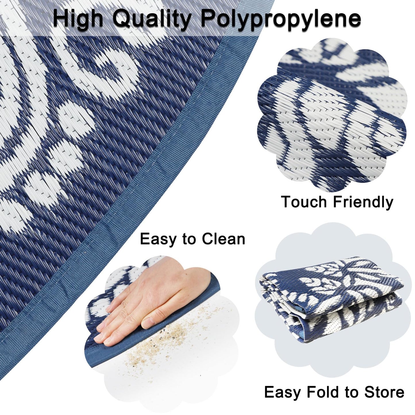 Homcomoda Round Outdoor Patio Rugs 6Ft Waterproof Indoor Outdoor Area Rugs Clearance Reversible Straw Rugs Circle Area Rugs for Porch Garden Deck Backyard Balcony