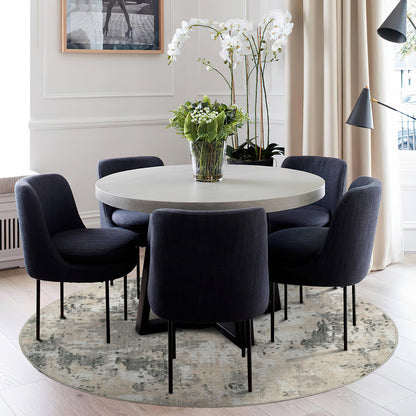ROYHOME Modern Abstract 8x8 Round Area Rug Non Slip Non Shedding Rug Low Pile Stain Resistant for Bedroom Living Room Office Dining Room,Grey Yellow