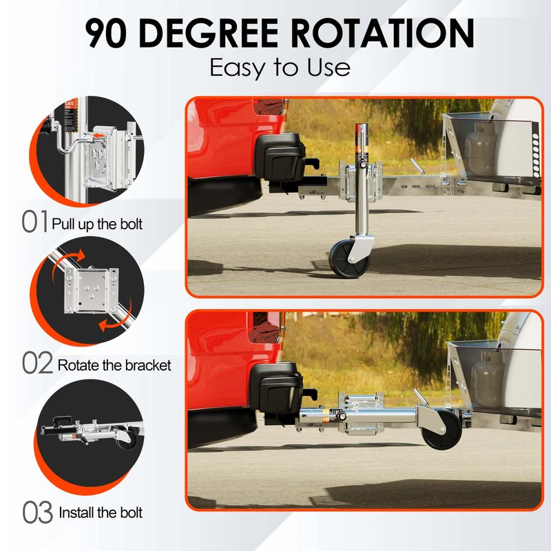 YOMILINK 2000 lbs Trailer Jack with Dual Wheel, Heavy Duty Swivel Boat Jack, 12" Lift, Bolt-on Tongue Trailer Jacks for RV Boat Trailers, Silver