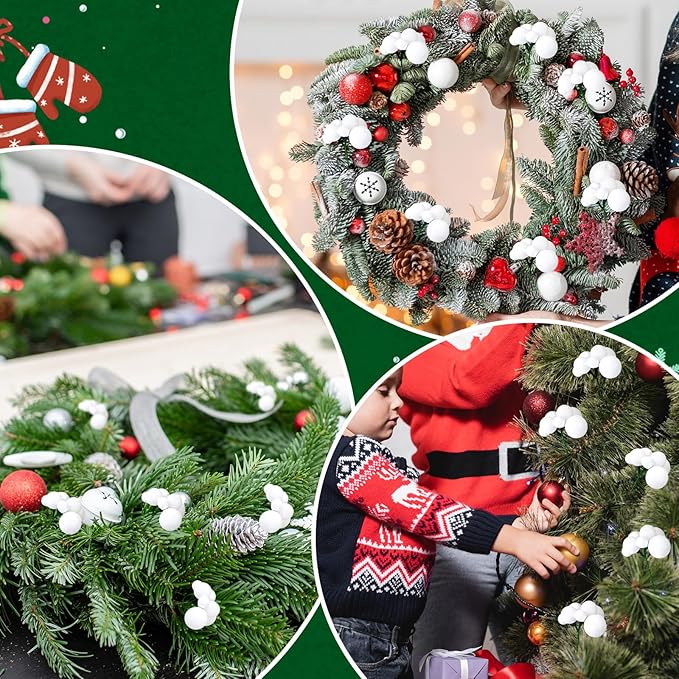8 Pcs White Christmas Tree Picks 7.87 Inch Christmas Balls Ornaments Xmas Hanging Decorations for Xmas Tree Topper DIY Wreath Holiday Floral Vase Fillers Crafts Home Decor
