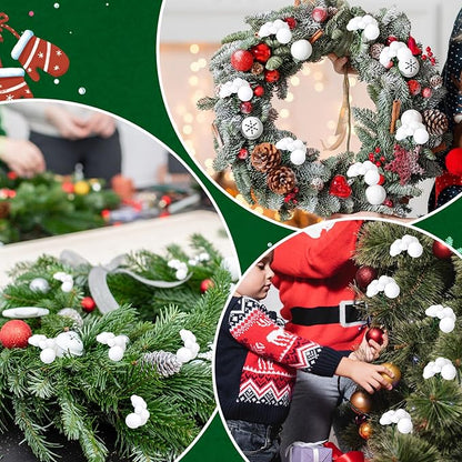 8 Pcs White Christmas Tree Picks 7.87 Inch Christmas Balls Ornaments Xmas Hanging Decorations for Xmas Tree Topper DIY Wreath Holiday Floral Vase Fillers Crafts Home Decor