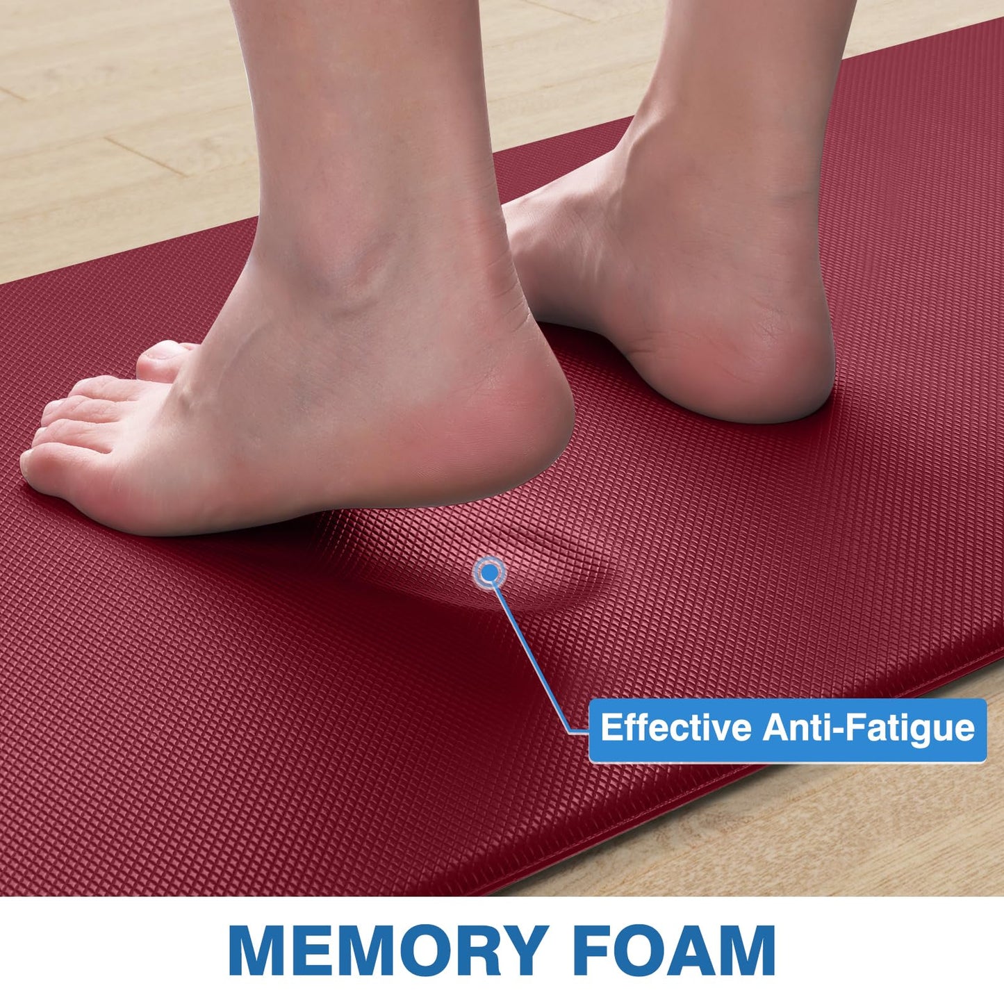StepRite Kitchen Mats, 2PCS Kitchen Rugs, Cushioned Anti Fatigue Kitchen Mats for Floor, Non-Slip Standing Desk Mat, Waterproof Kitchen Rug Set for Kitchen, Floor, Office, 17.3"x30"+17.3"x47", Red