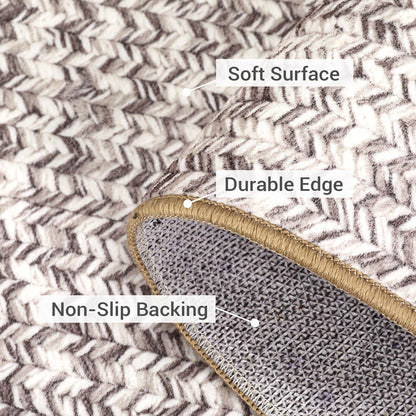 ROYHOME 9x12 Area Rug Large Machine Washable Rug for Living Room Print Braided Accent Rug Stain Resistant Non-Slip Carpet Farmhouse Solid Printed Textured Floor Cover for Home Decor, Beige/Grey