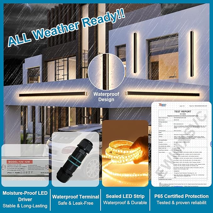 2PC 92.5inch Long Outdoor Wall Lights, IP65 Waterproof LED Exterior Lighting Fixtures Wall Mount 3000k Black Modern Outdoor Wall Lights Acrylic Anti Rust Outdoor Porch Lights for House Patio