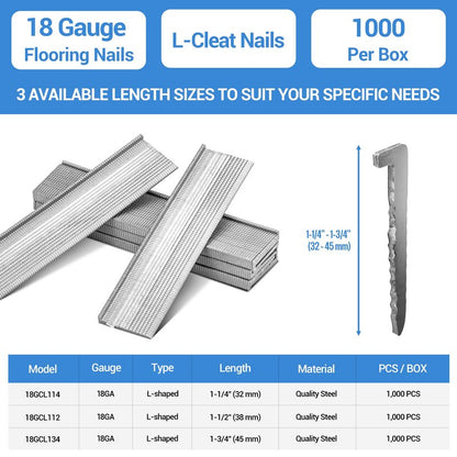 meite 18 Gauge Flooring Nails, 1-3/4 Inch 18GA L-Cleat Nails Hardwood Flooring Nails for Hardwood Installation, Compatible with 18GA Flooring Nailers (1000 Counts)