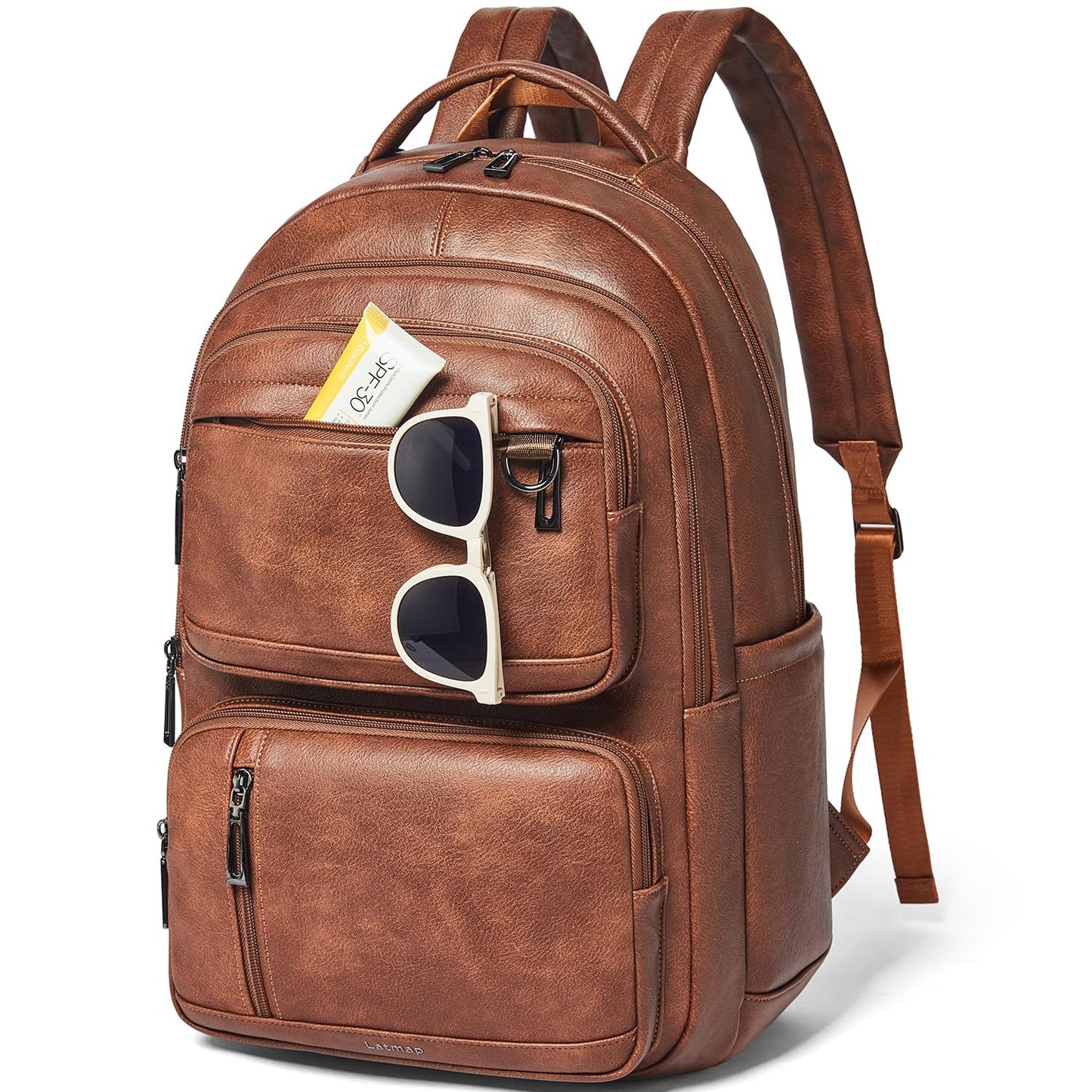 LATMAP Backpack Purse For Women Men Leather 17 16 15.6 Inch Laptop School Travel College Book Bag Work Diaper Nurse Teacher Handbag Large Brown