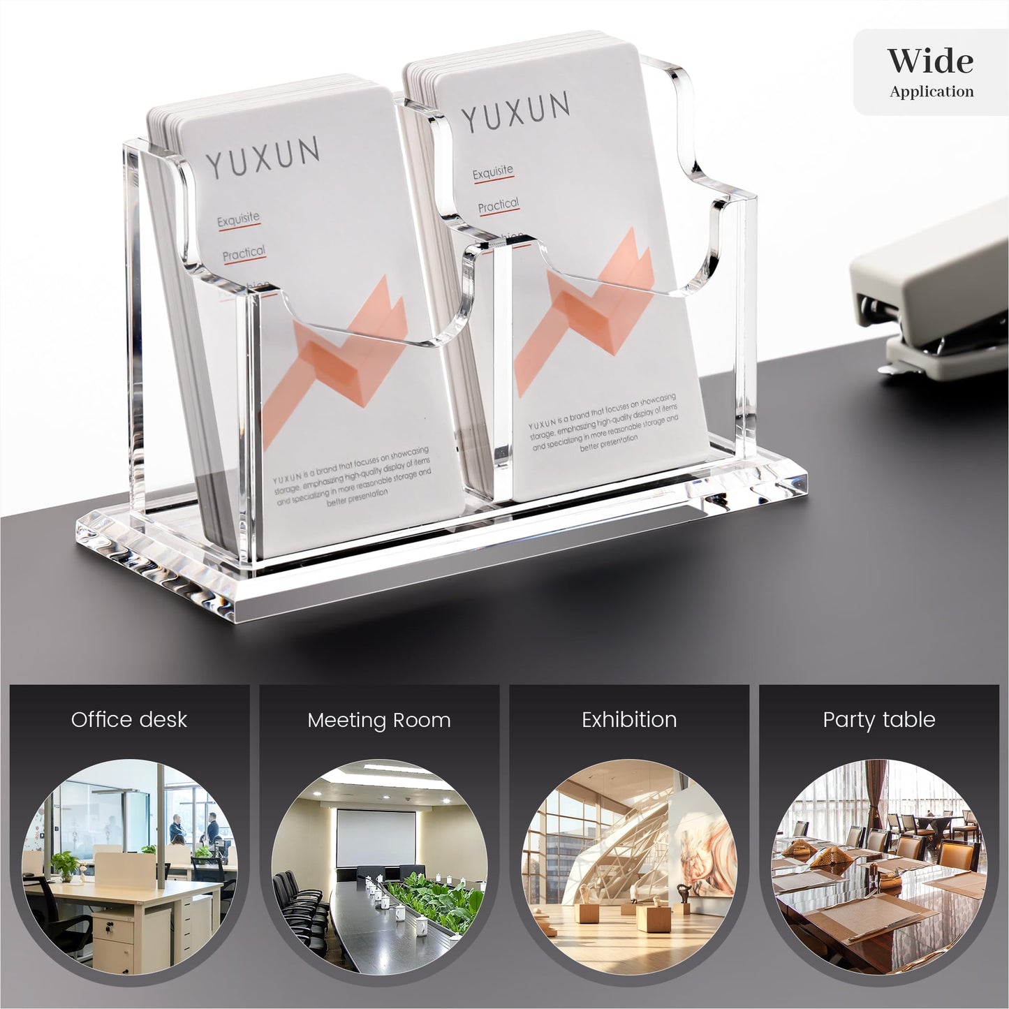YUXUN Acrylic Business Card Holder for Desk-1 Tier 2 Slot, Vertical Business Card Holder Organizer for Women Men, Clear Business Card Display for Exhibition, Home, Office