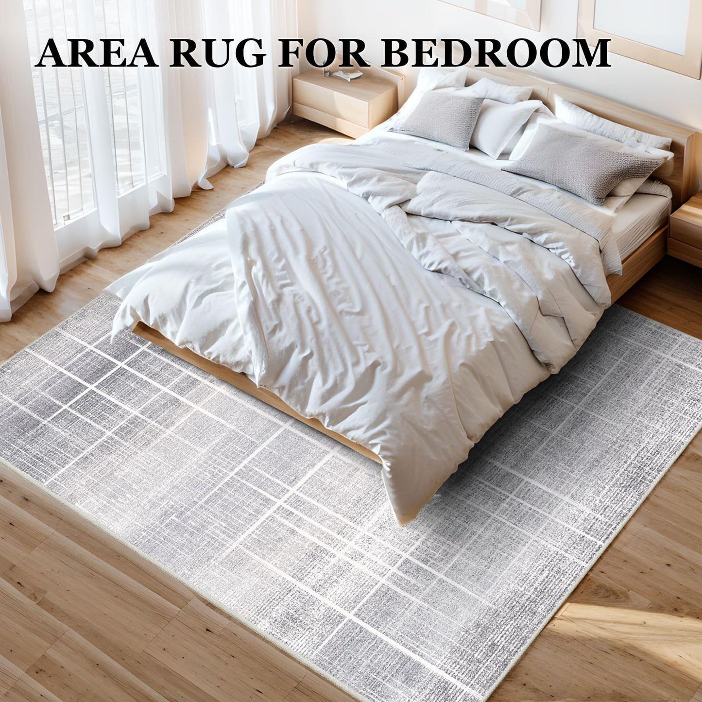 Vamcheer Modern Area Rug 5x7 - Upgraded 10mm Thick Sponge for Exceptional Comfort, Abstract Area Rug for Living Room/Bedroom/Office, Non-Shedding & Easy to Clean, Grey Striped