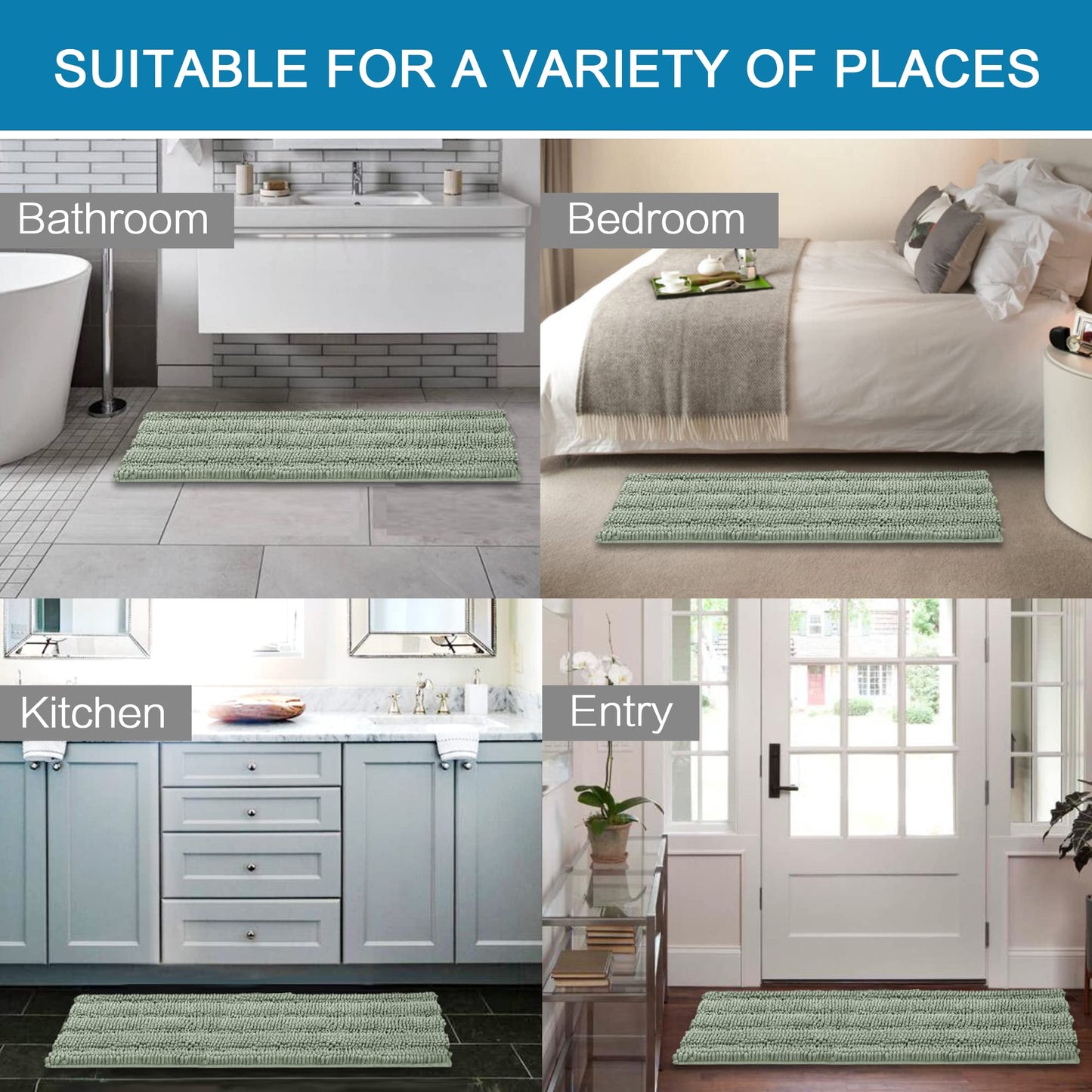 H.VERSAILTEX Bathroom Rugs Bath Mat Runner Rug Non Slip Kitchen Rug Extra Long Bath Rug Runners Oversized 59" x 20" Absorbent Washable Dry Fast Plush Area Rug for Bathroom/Bedroom - Sage