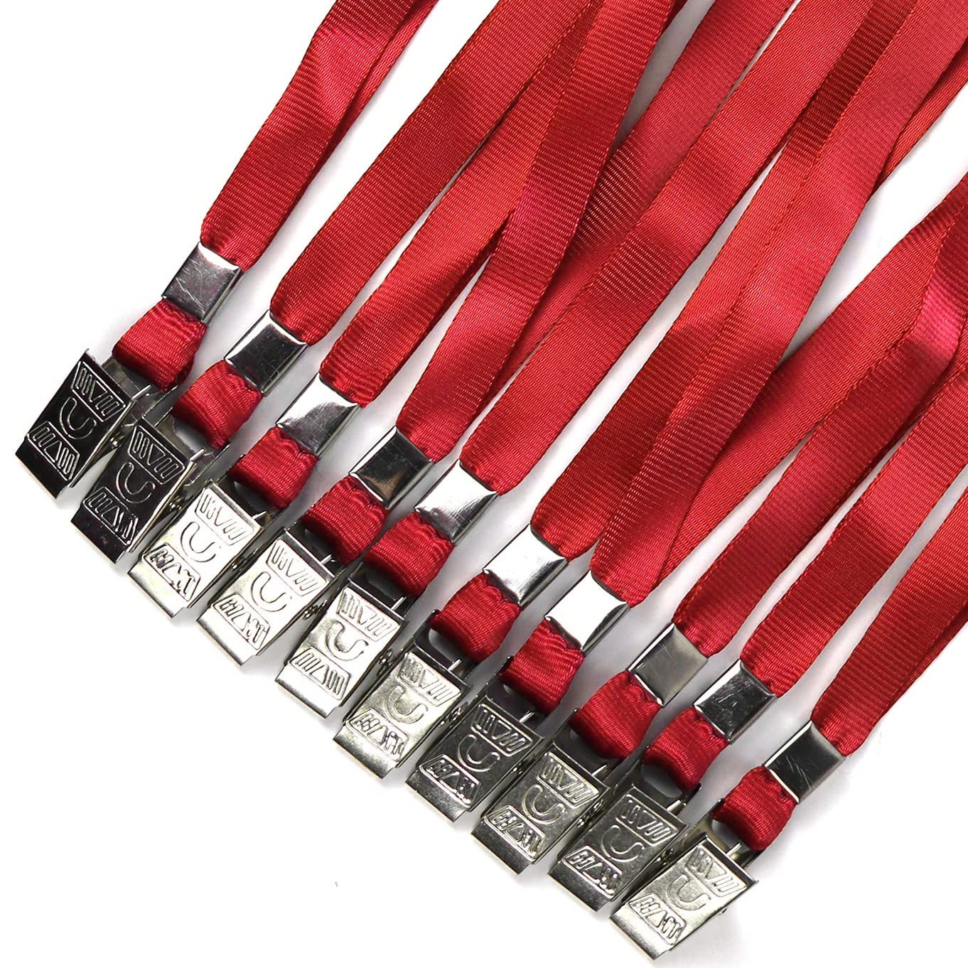 Beebel Red Lanyards 100 Pack Nylon Flat Badge Lanyard Bulldog Clip for Id Badge Name Tag (Red, 100 Pack)