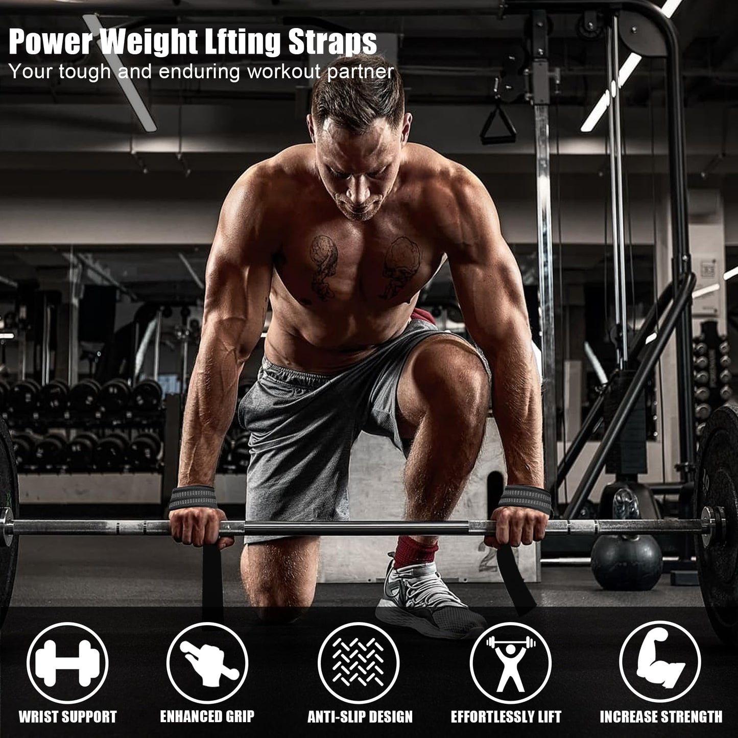 4 Pack Lifting Wrist Straps for Weightlifting, Lifting Straps for Gym Strength Training,Deadlifts,Workout, Men & Women Neoprene-padded Wrist Cushion Cotton Lift Straps with Anti-Skid Silicone -Black