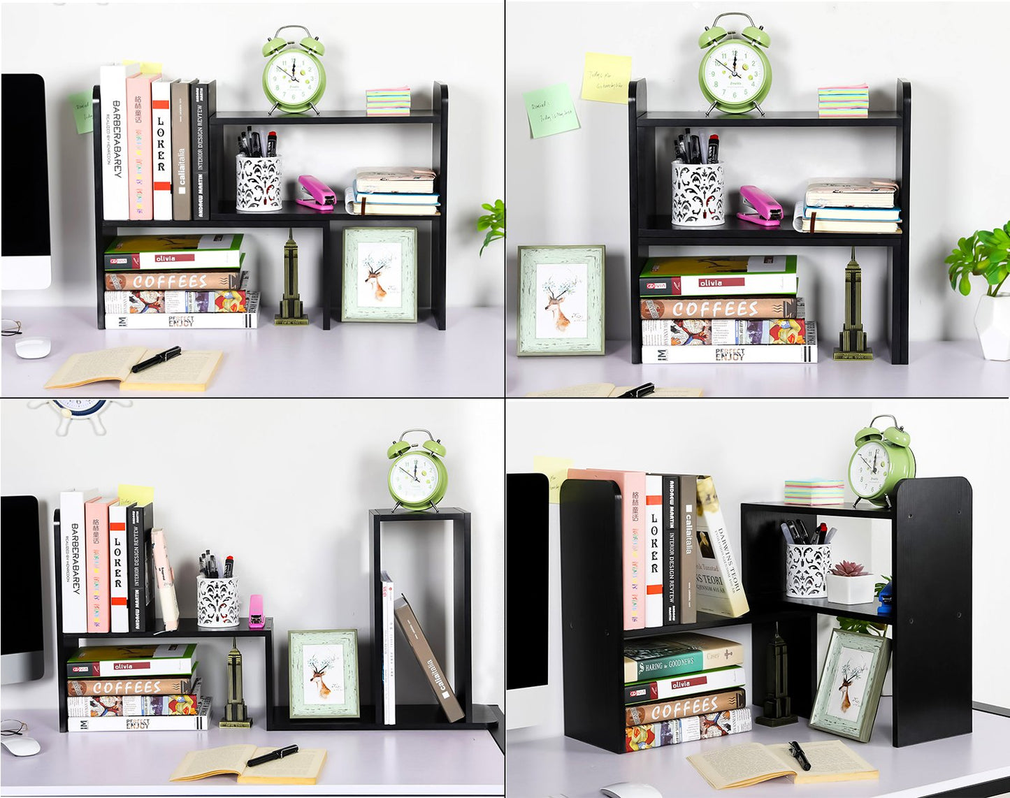 PAG Desk Organizer Desktop Shelf Adjustable Countertop Bookshelf Small Table Shelves Book Organizer Office Organization for Desk, Black
