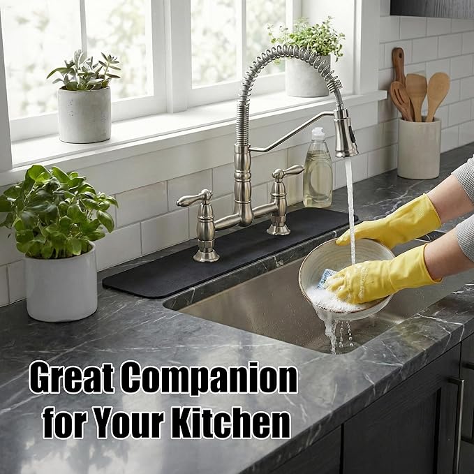 Faucet Mat for Kitchen Sink 2 Holes: 23.5’’Lx4.5’’W Splash Guard Fits 8 Inch