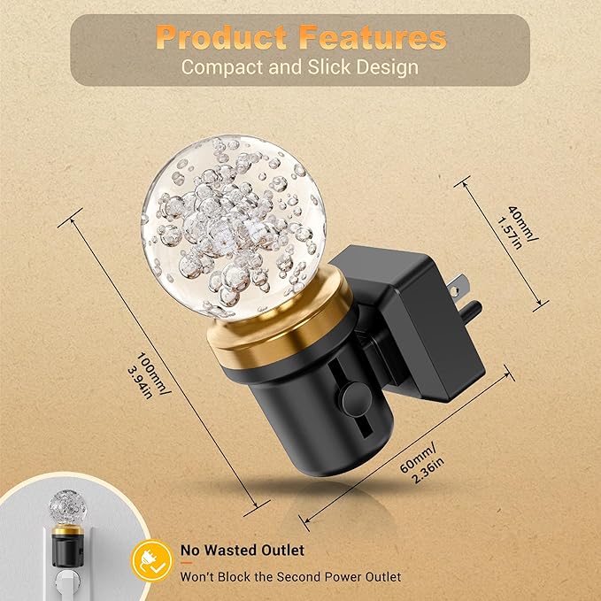 JandCase Night Lights Plug into Wall, Dimmable Night Light Pulg in, Globular Automatic Night Lights with Auto Light Sensor, Adjustable Brightness 3000K LED Night Light, for Bedroom Hallway