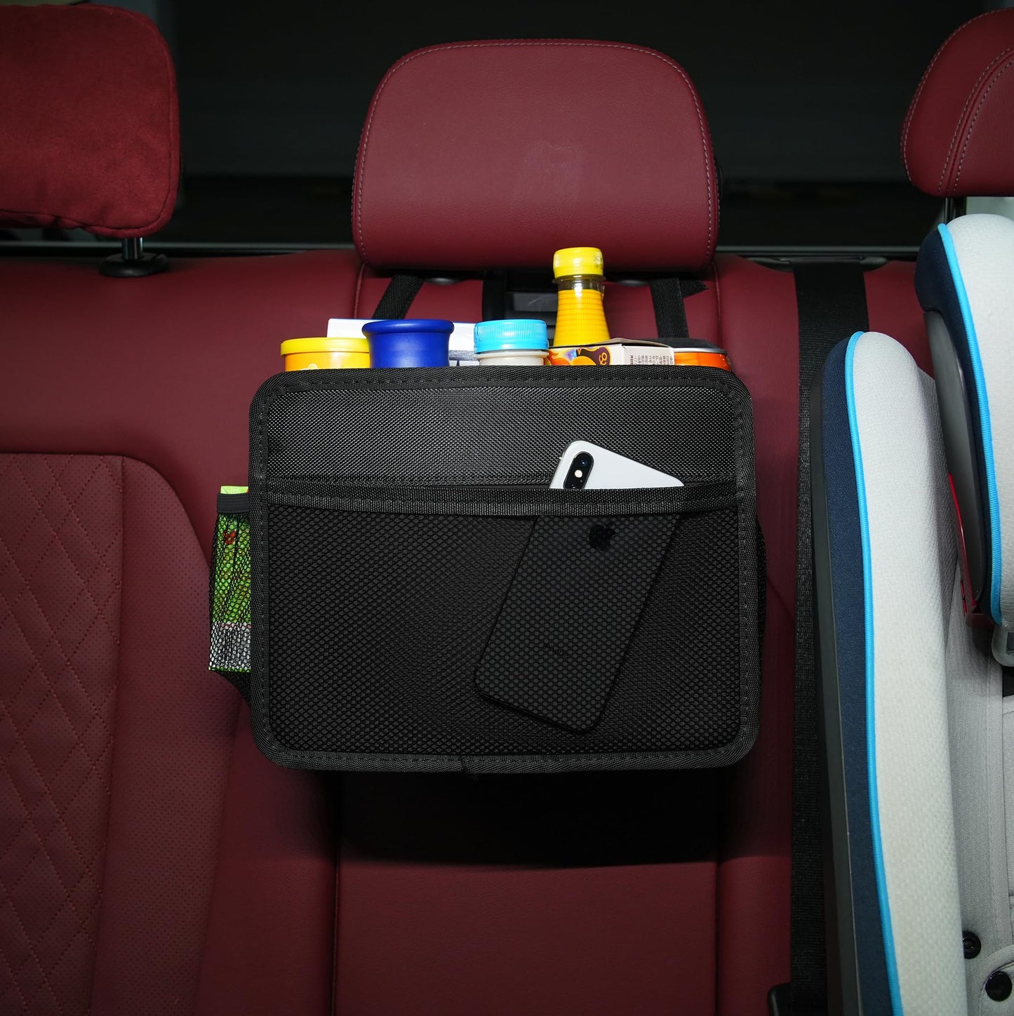 Car Seat Back Organizer Hanging Bag [2025 UPDATED] Foldable Backseat Storage Caddy with 5 Compartments & Adjustable Straps, Fits for Front/Back Headrest, Ultra-Durable - Black