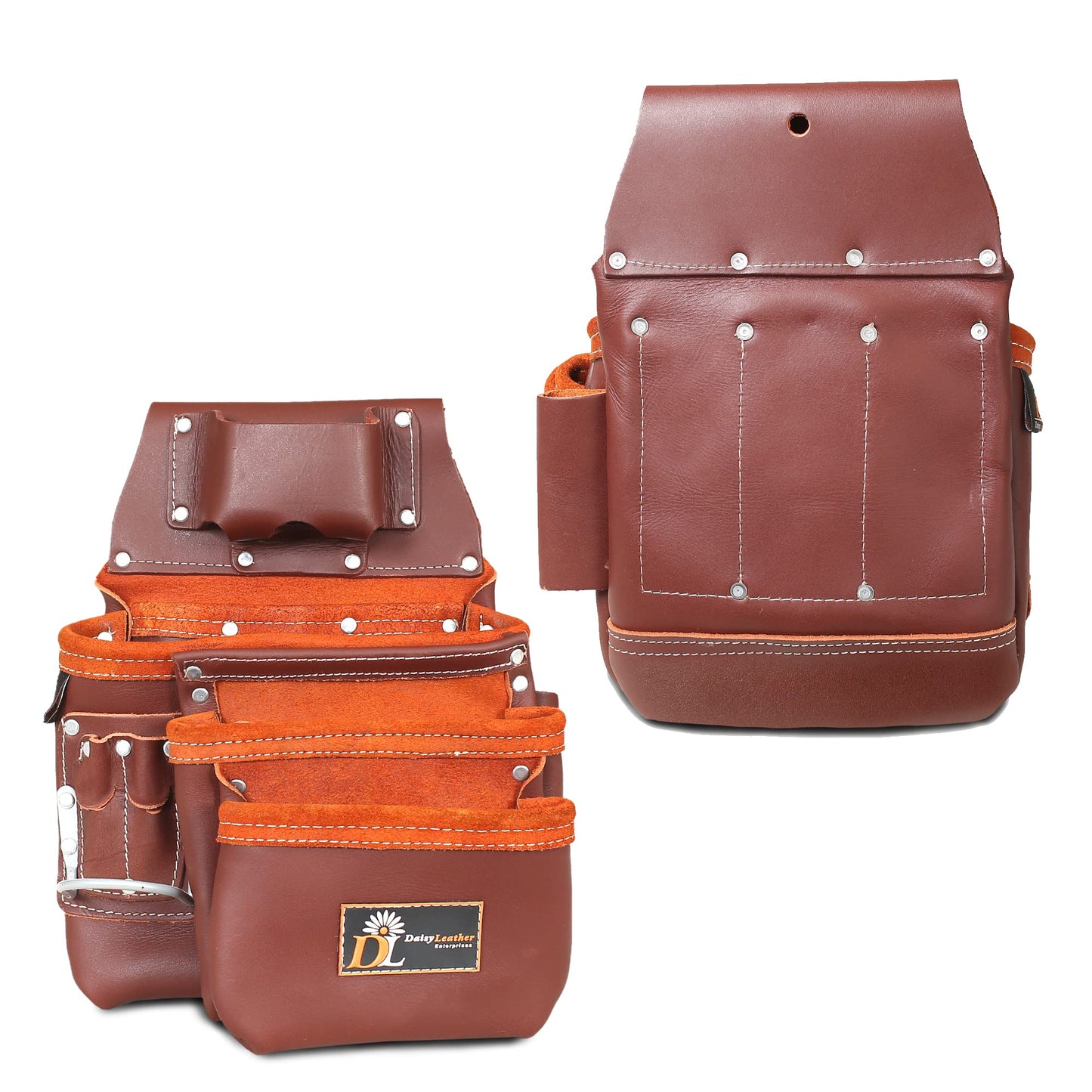 Daisy Leather Tool Belt, PRO-303 Premium Leather Oil Tanned 27 Pockets Heavy Duty Tool Pouch, Leather Tool Belt, Tools Organizer for Electrician, Carpenter, Construction and Framer Tools, X-Large